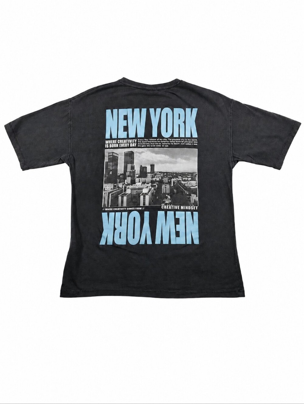 Zara Kids New York Graphic Tee Washed Black 13-14 164cm Streetwear